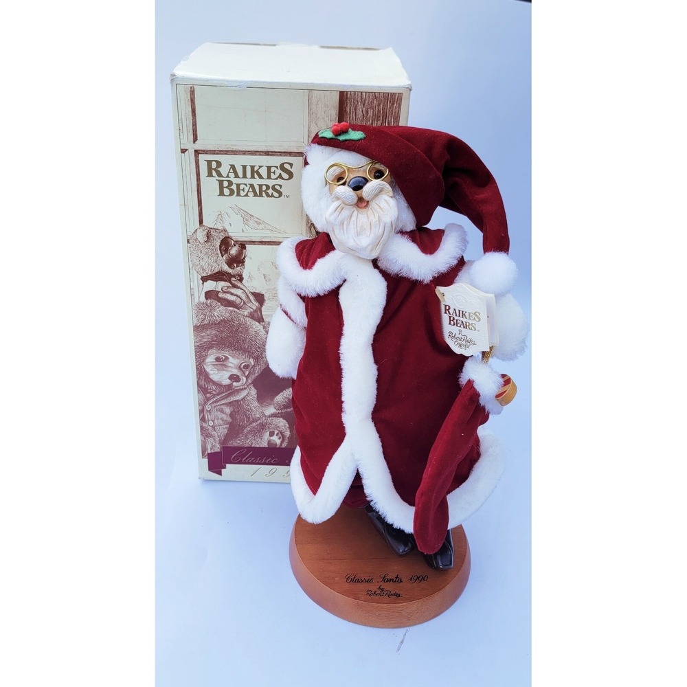 Robert Raikes Bears 1990 Classic Santa Bear w/ Wooden Stand & COA Box